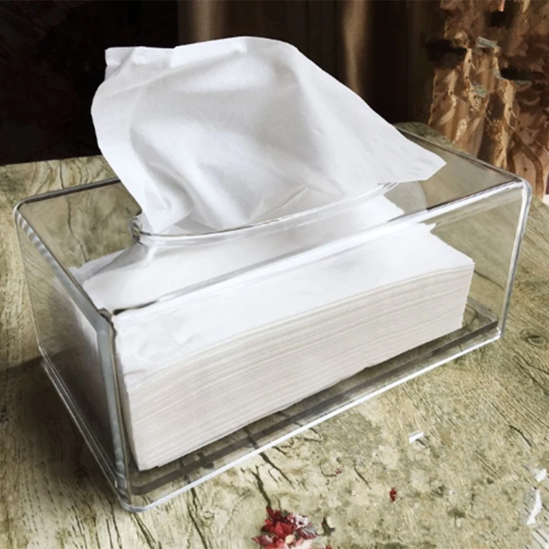

Facial Tissue Dispenser Box Cover Holder Clear Rectangle Napkin Organizer for Bathroom, Kitchen and Office Room