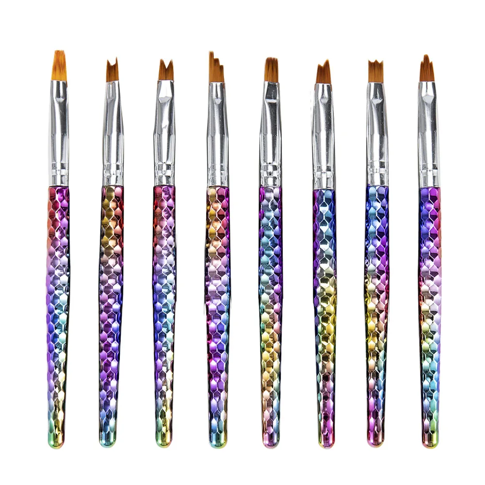 

8Pcs/Pack Mermaid Gradient Bar Nail Brushes Tools Set Professional Painted Pen Nail Art Flower Pen Petal Stroke Flower Pen