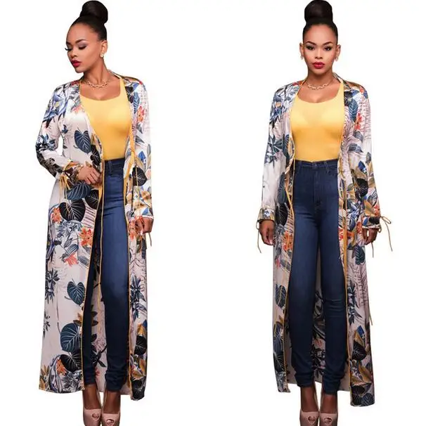 Женский Длинный летний кардиган с принтом женский в стиле кимоно Осенний длинный