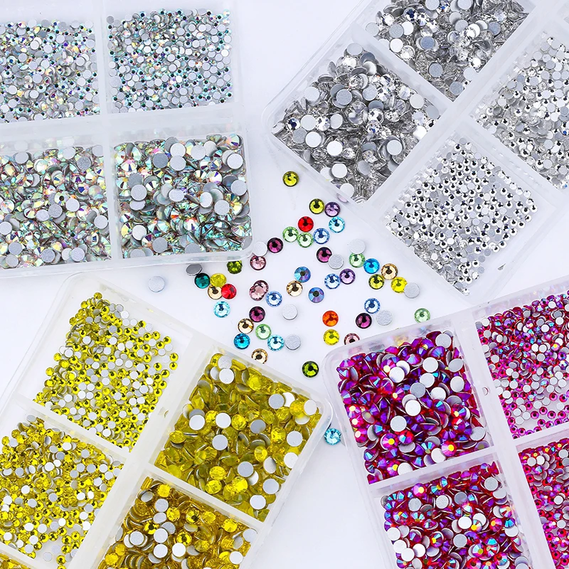 

1728PCS SS4-SS12 Crystal Nail Art Rhinestones Acrylic AB Set Mix Color Flat Bottom Mixed Shape DIY Nail Art 3D Decorations