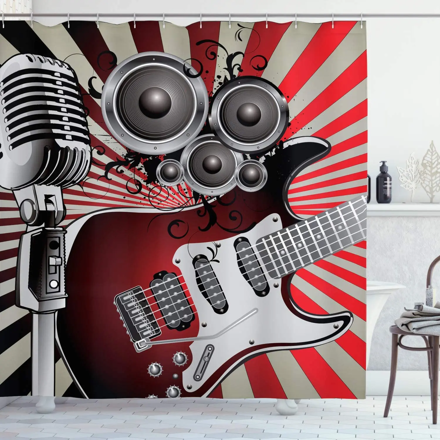 

Музыкальные занавески для душа музыкальный старомодный динамик громкий динамик геометрический полосатый Фон тканевый комплект декора для...