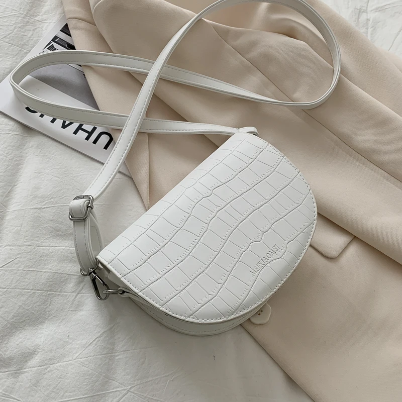 

Stone Pattern Saddle Bags For Women 2021 Solid Color Shoulder Handbags Female Travel Cross Body Bag Bolsas Lady Phone Purse
