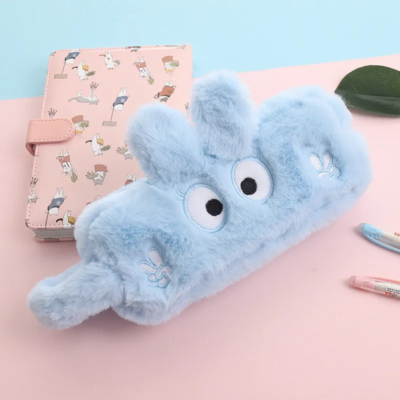 

Cartoon Big Eyes School Pencil Bag With Handle Large Capacity Soft Plush Pencil Case Box School Supplies Stationery Organizer