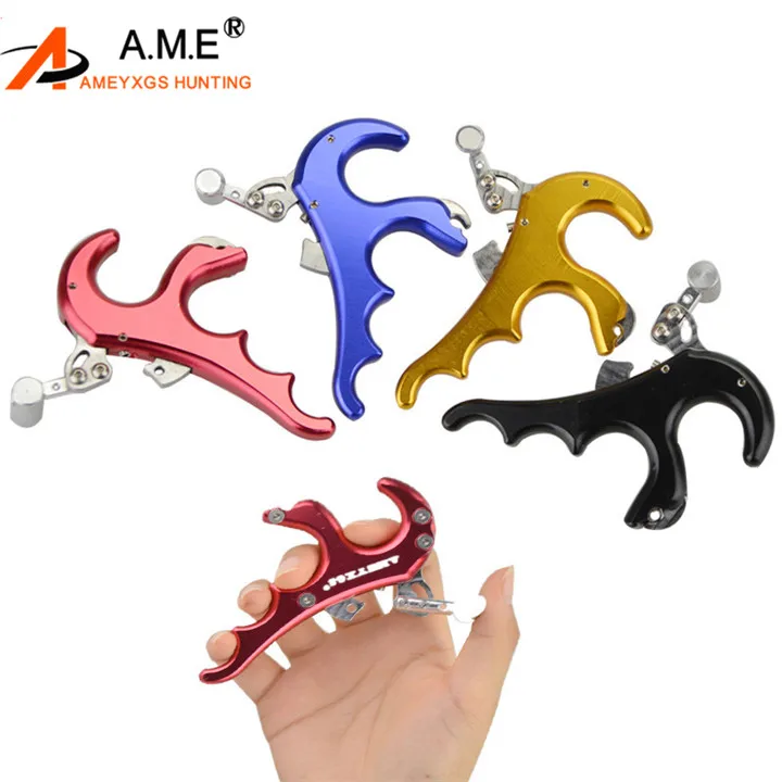 

1PC Archery 4 Finger Grip Bow Release Aids Caliper Thumb Trigger Handle Compound Bow Outdoor Shooting Hunting Accessories