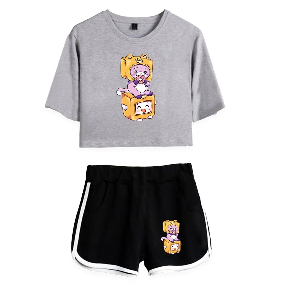 

Lankybox Harajuku Set 2 Piece Kawaii Sexy Women Graphic Print Home Suit Girls T shirt and Shorts Casual Summer Streetwear