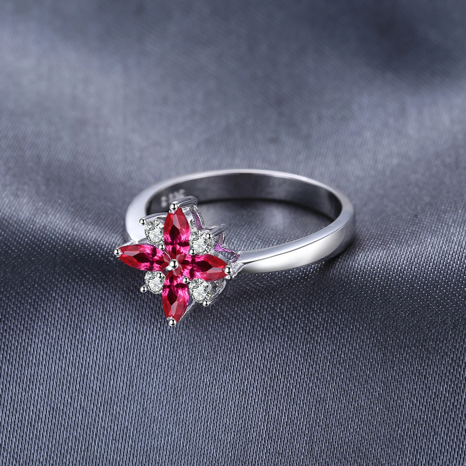 Jewelrypalace цветы 0.85ct создан Рубин заявление кольцо стерлингового серебра 925