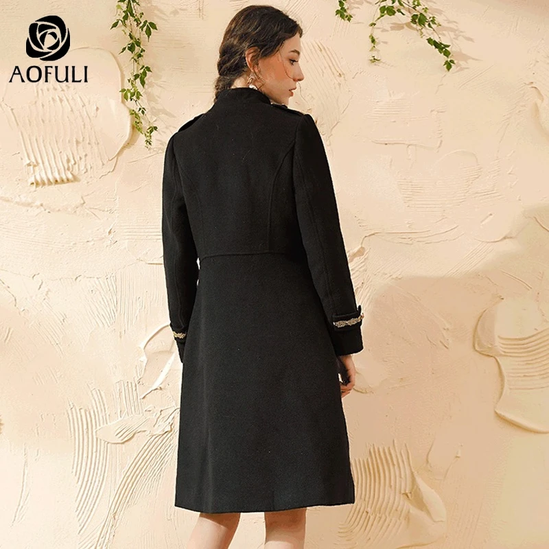 2XL/3XL/4XL Королевское зимнее толстое длинное пальто с пуговицами черное шерстяное