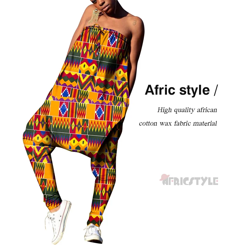 

2021 Africa Style Women Clothes Ankara Fabric Floral Printed Rompers Hip Hop Lady Costume Sexy Jumpsuits Sport Club Wear WY093