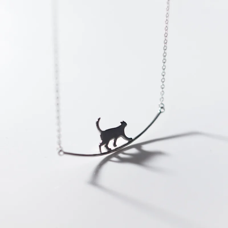 

925 Sterling Silver Cute Cat Charm Necklaces & Pendants Choker Statement Necklace For Women Wedding Jewelry dz245