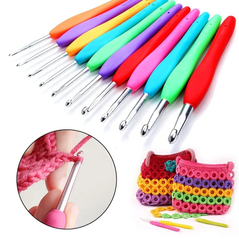 

Metal Knitting Needles Crochet Hook Needles With Colorful Soft Rubber Grip Cushioned Handles 2mm-10mm Weave Sewing Needles Tool