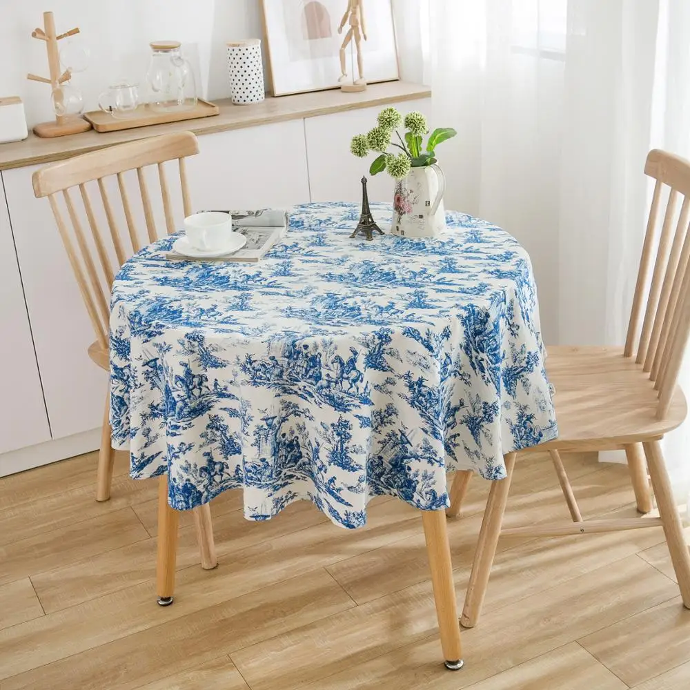Скатерть круглая в стиле ретро синяя скатерть для обеденного стола Кухонное