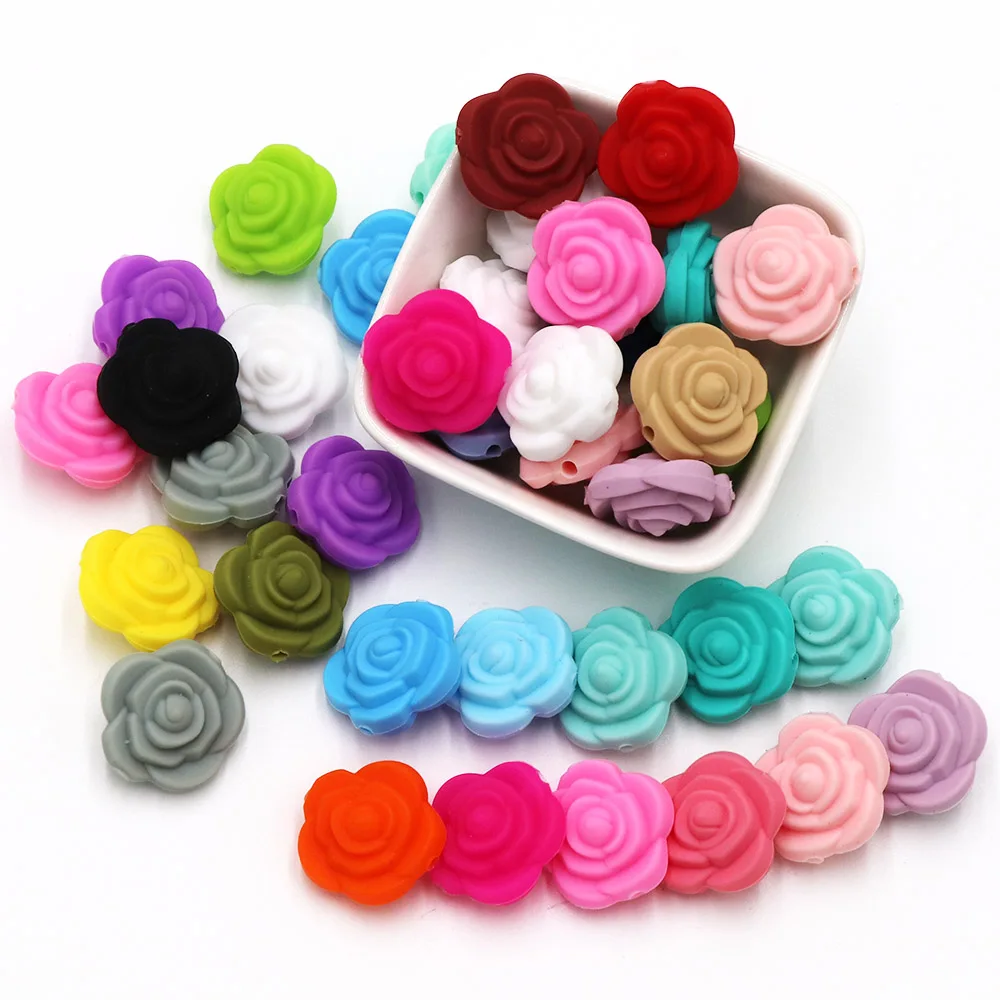 BOBO.BOX 100pc Silicone Beads Flower Baby Teether Eco-Friendly Sensory Teething Necklace Food Grade Mom Nursing DIY Jewelry Rose