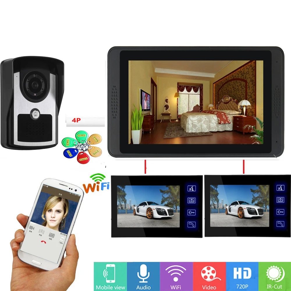 RFID Контроль доступа ИК камера видеодомофон 7 дюймов ЖК wifi беспроводной видео