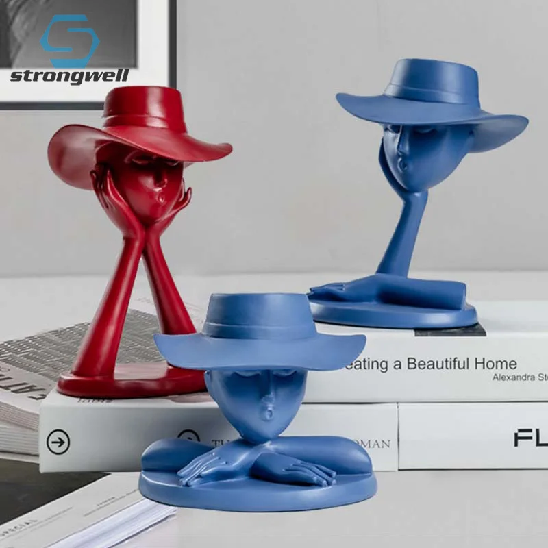 

Strongwell Modern Minimalist Abstract Girl Sculpture Hat Character Flowerpot Resin Storage Ornaments Nordic Home Decoration