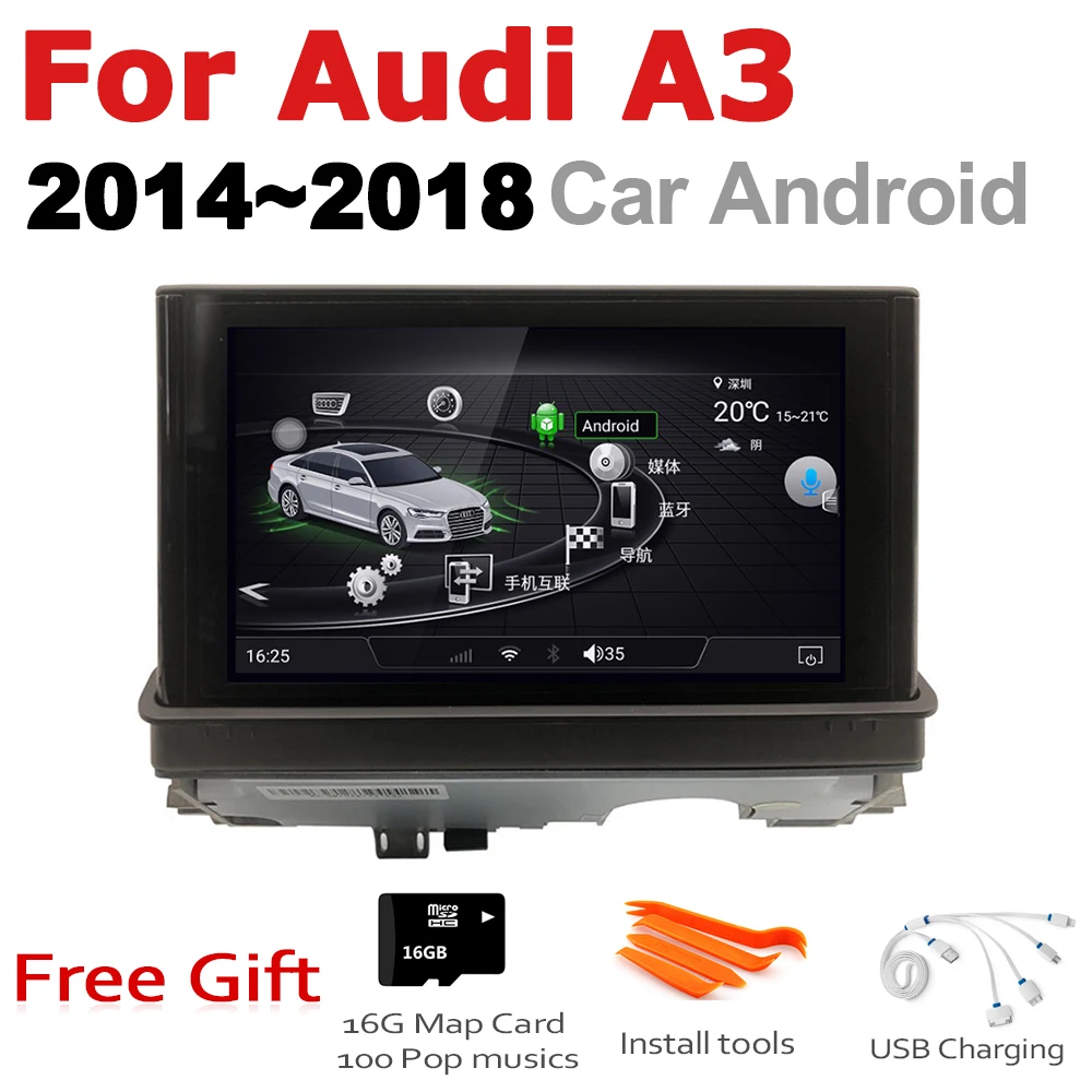 

7" HD Pop up Screen Stereo Android Car GPS Navi Map For Audi A3 8V 2014~2018 MMI Original Style Multimedia Player Auto Radio
