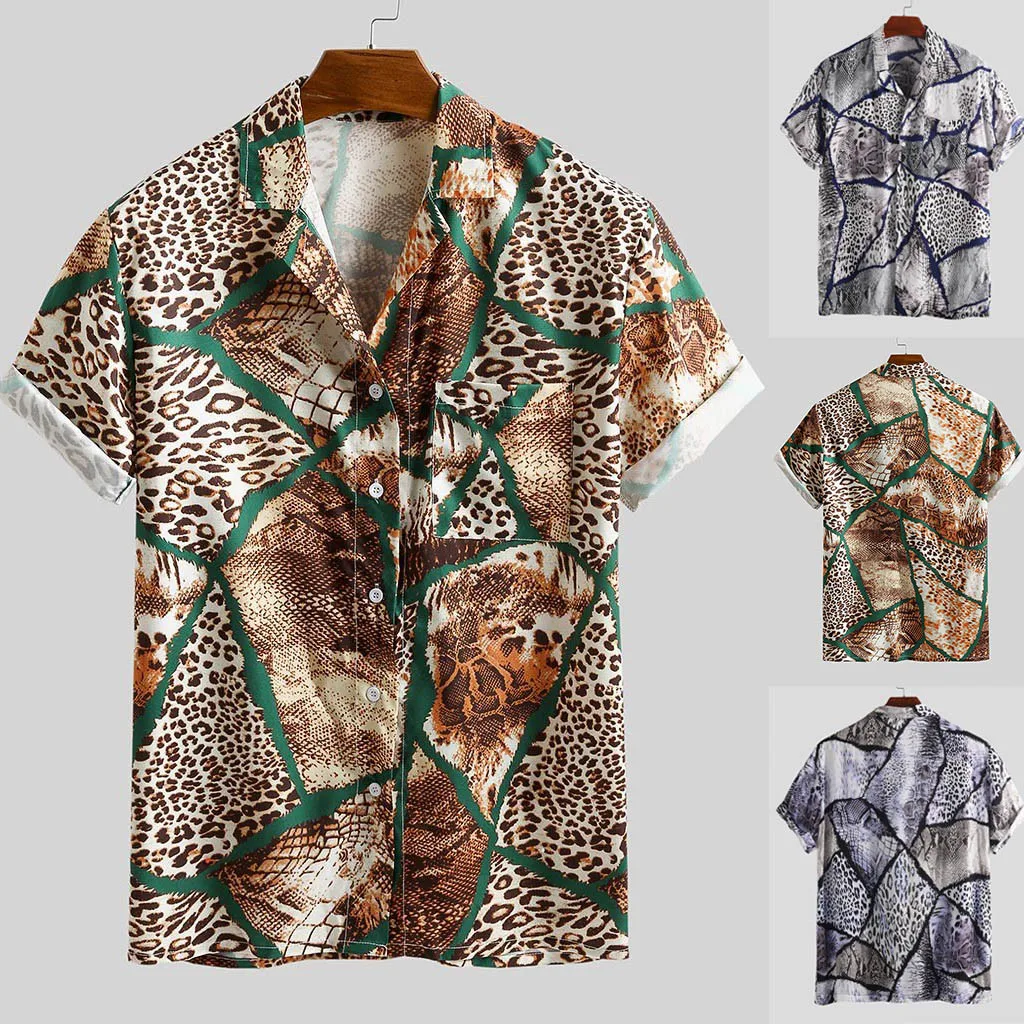 Men's Leopard Shirt summer short sleeve shirt men fashion causal shirt tops male shirt