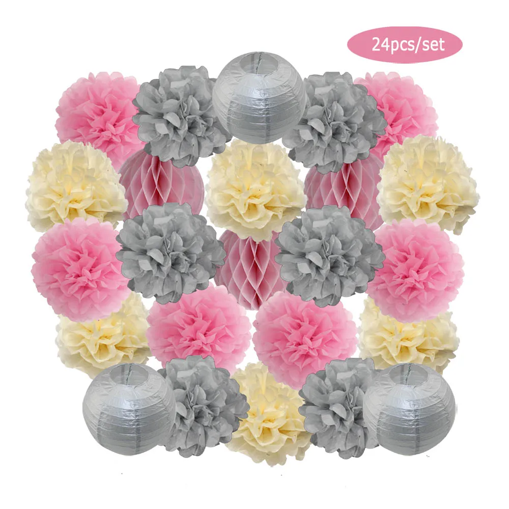 Набор из 24 круглых бумажных фонариков золотистого/серебристого цвета 8/10/12 дюймов