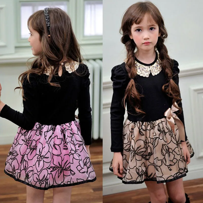 

Children's Clothing Spring And Autumn New Long-Sleeved Girls Princess Dress Flower Bow Dresses For Girls Ball Gown Party Dresses
