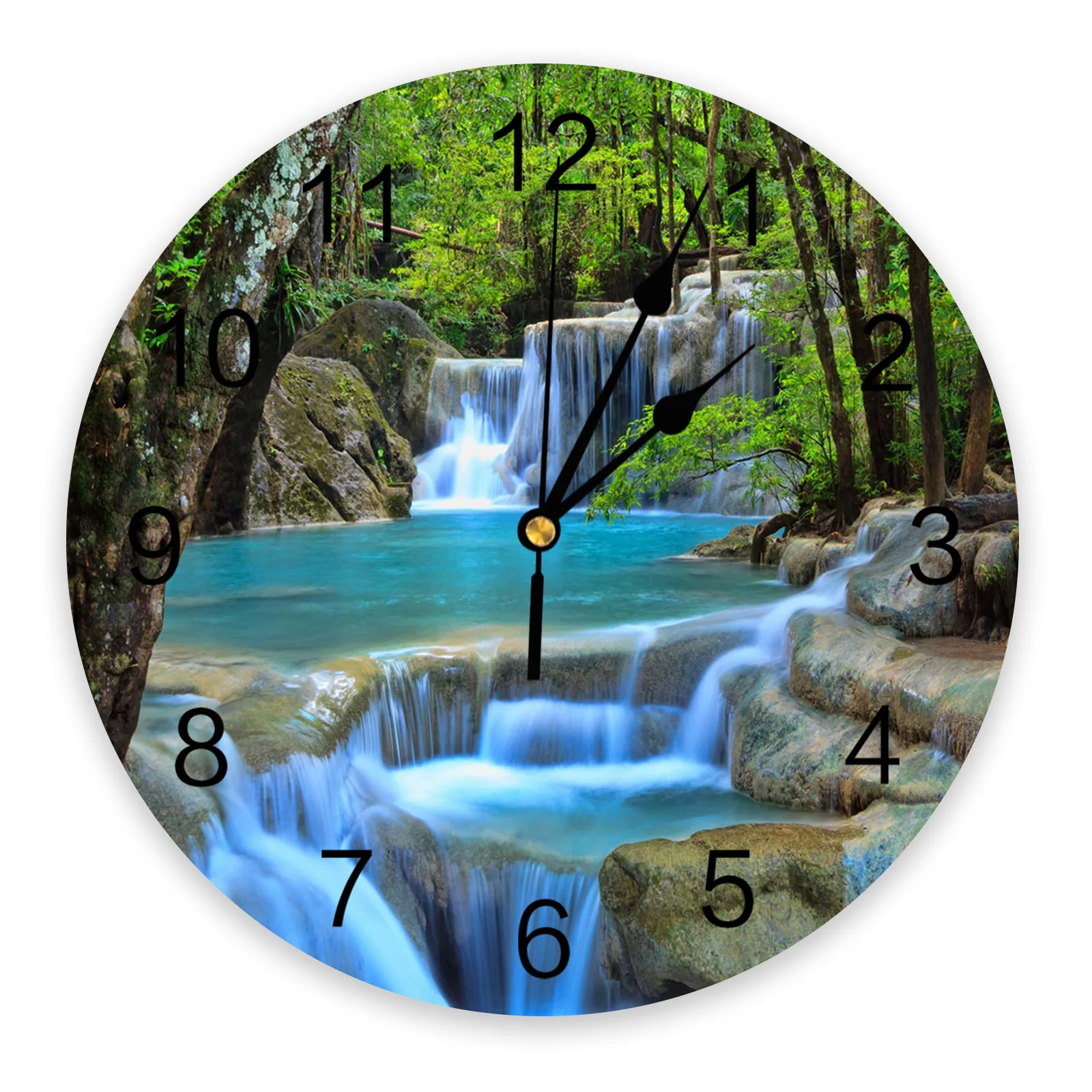 Двойной водопад камни зеленые джунгли настенные часы домашний декор современный