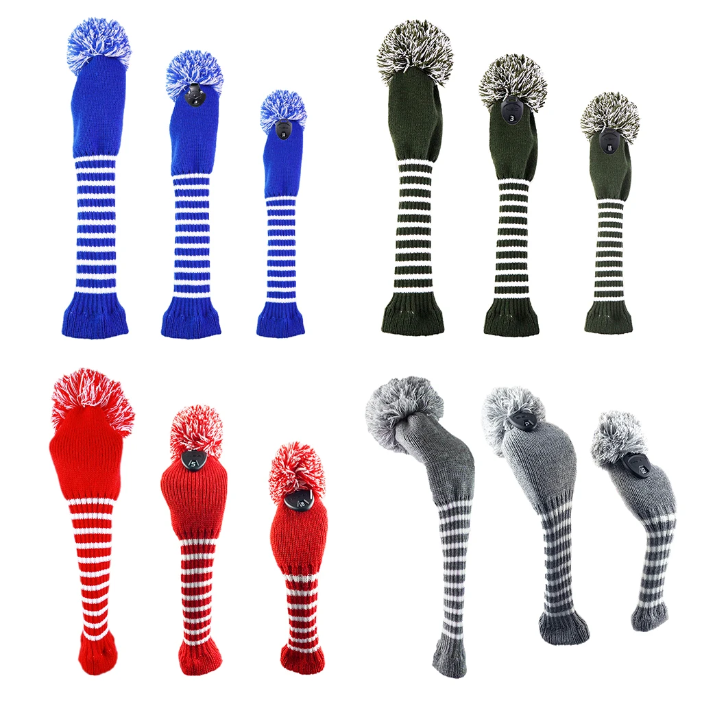 

3 Knitted Golf Headcover Driver Wood Head Covers for Hybrid(UT) with Number Tags