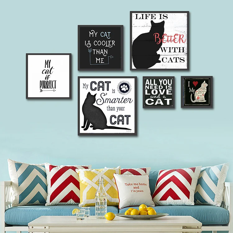 

New Love Cat Quotes Home Decoration Wall Painting Canvas Prints Modern Coffee Wall Art Cats Posters Cuadros Decoracion