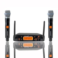 dual channel uhf handheld wireless microphone system 2ch professional use at any clubs church event af level microphone smu0220a