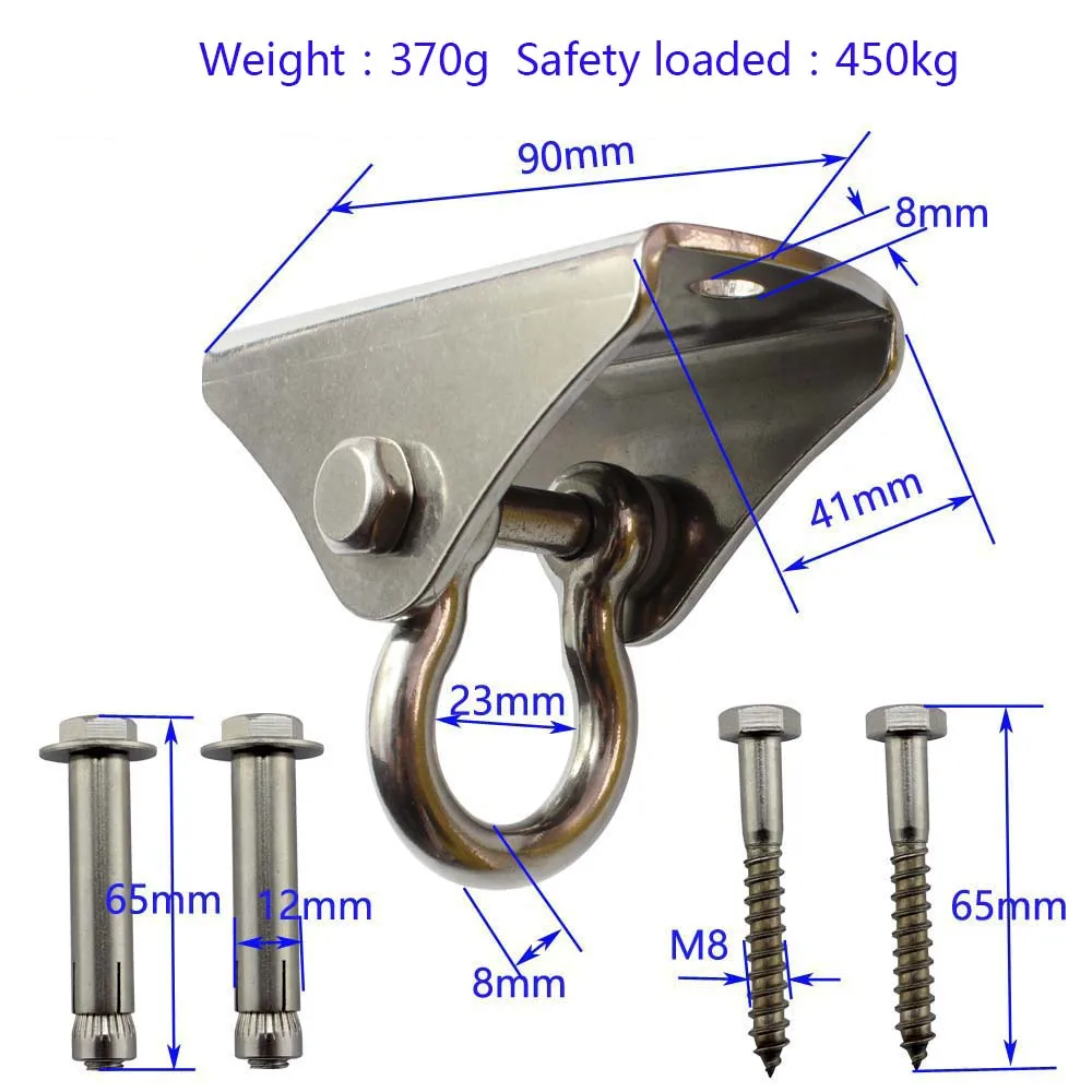 

Yoga Ceiling Hook Marine Grade Stainless Steel for Aerial Hammock& Suspension Resistance Bands Fitness Training Max loaded 450KG