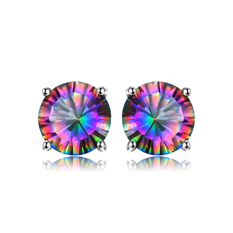 Женские серьги-гвоздики с Мистик-топазом из серебра 925 пробы | Украшения и