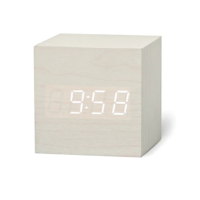 

New Qualified Digital Wooden LED Alarm Clock Wood Retro Glow Clock Desktop Table Decor Voice Control Snooze Function Desk Tools