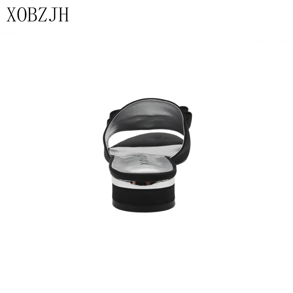 Женские летние сандалии на плоской подошве черные шлепанцы со стразами Размер 11