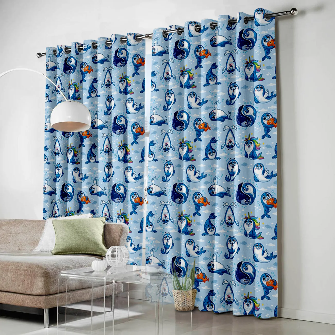 Шторы с мультяшным принтом занавески морскими котиками китами для гостиной