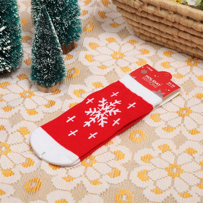 Calcetines de algod&oacute;n para ni&ntilde;os y ni&ntilde;as, medias de felpa con dise&ntilde;o de copo de nieve, alce, Pap&aacute; Noel, oso de Navidad, regalo, 1 par-3