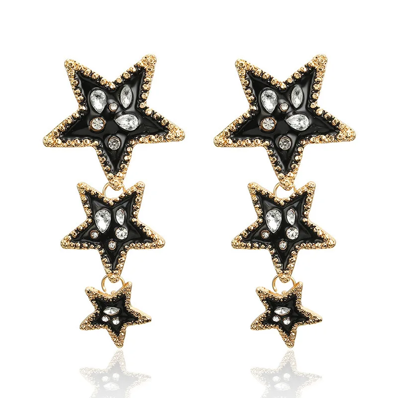 Женские винтажные серьги со звездами черные длинные висячие с Луной и