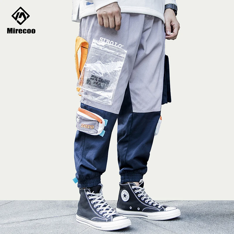 Лоскутные брюки шаровары для бега Харадзюку с несколькими карманами мужские в