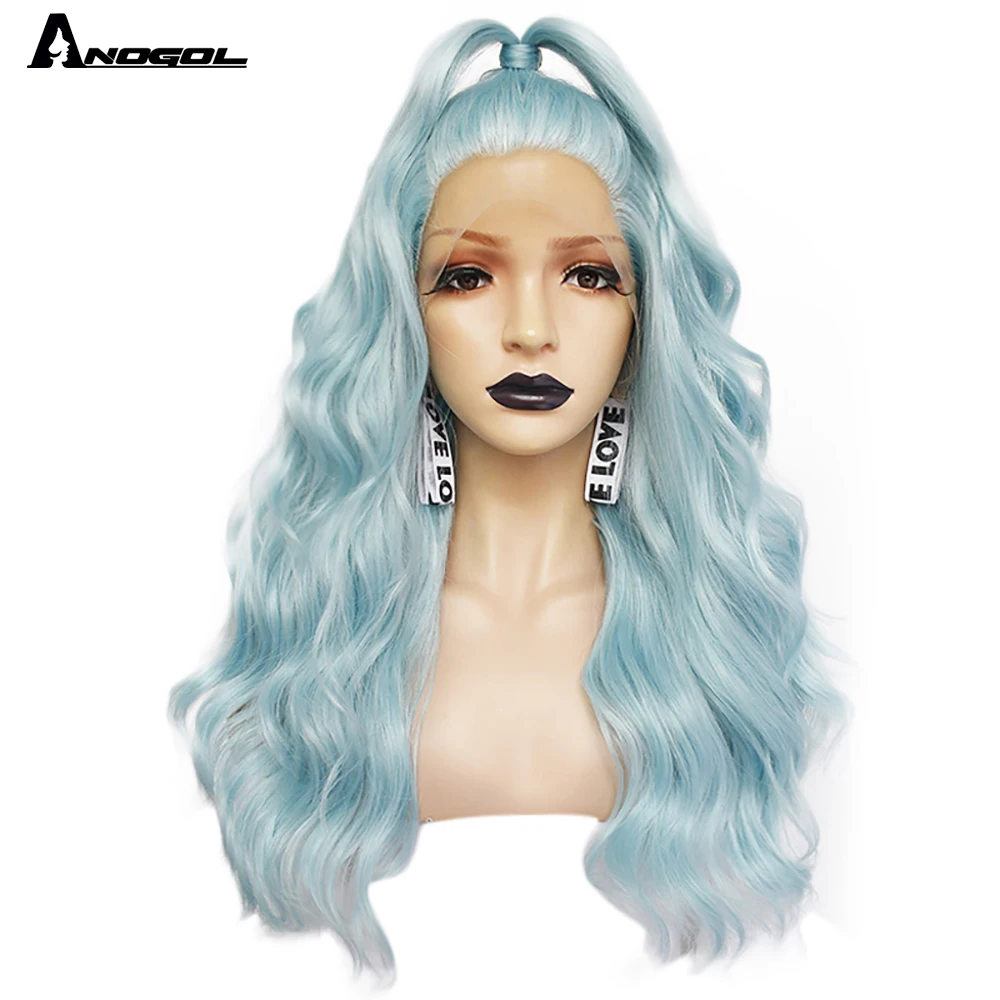 Аногол 24 &quotмятно зеленый длинный волнистый синтетический кружевной передний