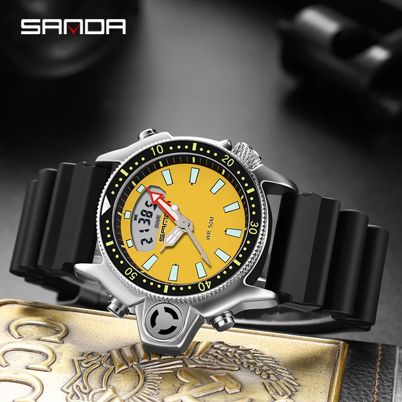 Часы наручные мужские кварцевые цифровые модные спортивные многофункциональные