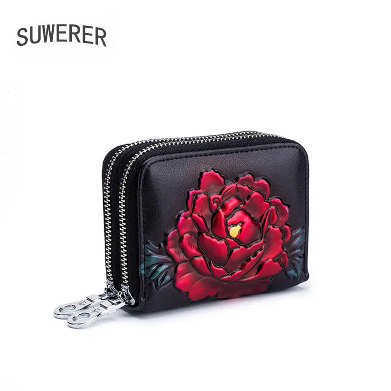 Женская сумка с двойной молнией из воловьей кожи тиснением|Женские кошельки| |