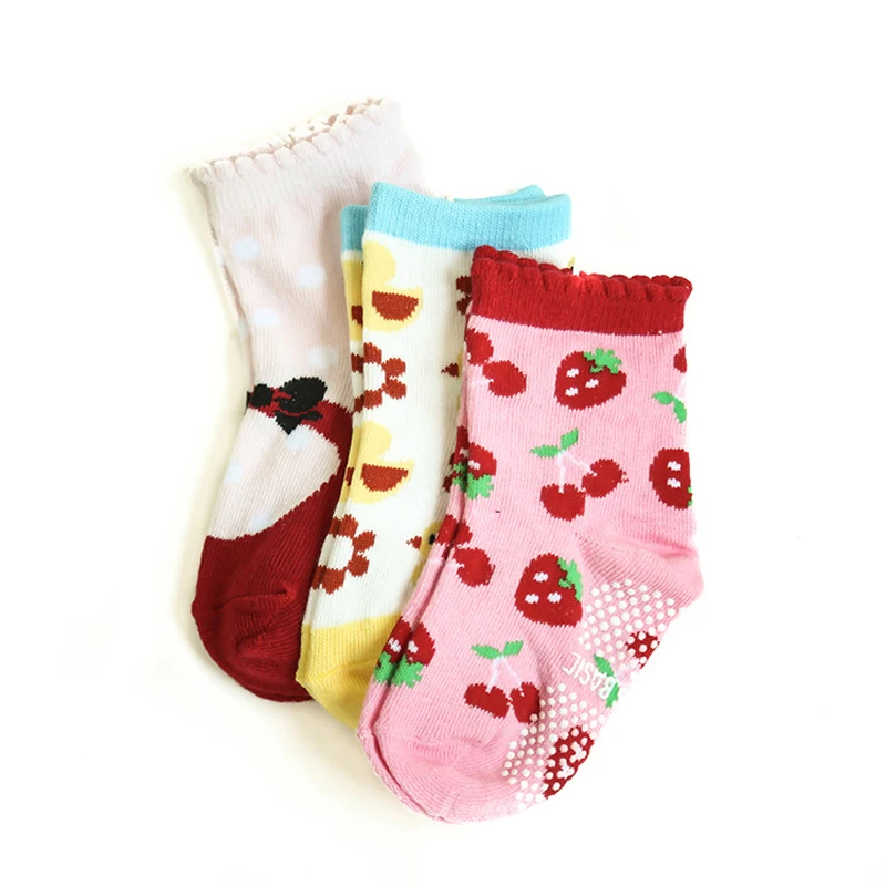 Осенне зимние Нескользящие резиновые носки 1 3 года милые детские разноцветные с