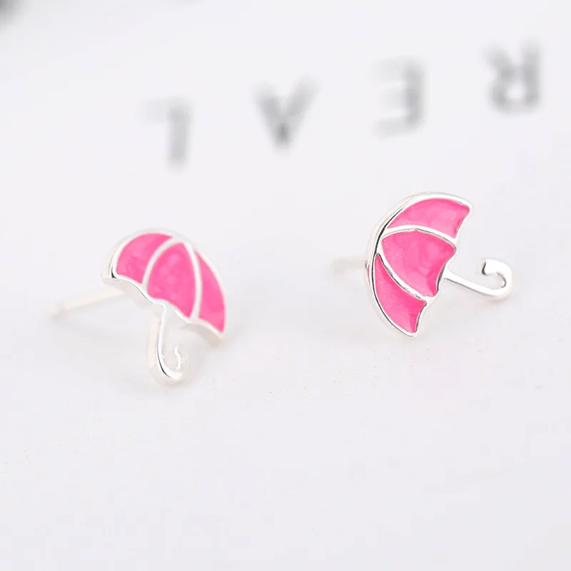 

925 Sterling Silver Umbrella Shape Stud Earrings For Women Party Pendientes Brincos Prevent allergy Jewelry eh733