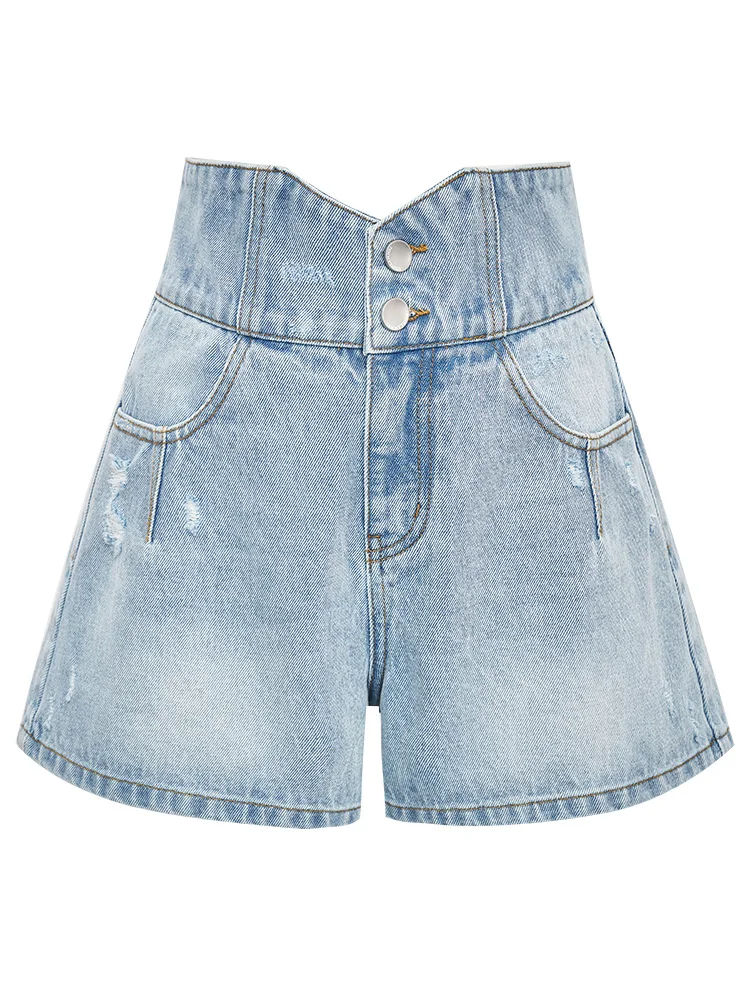 

2021 Summer New Worn Wide-Leg Denim Shorts Women's High Waist Slimming Hot Pants Womens Clothing Plus Size