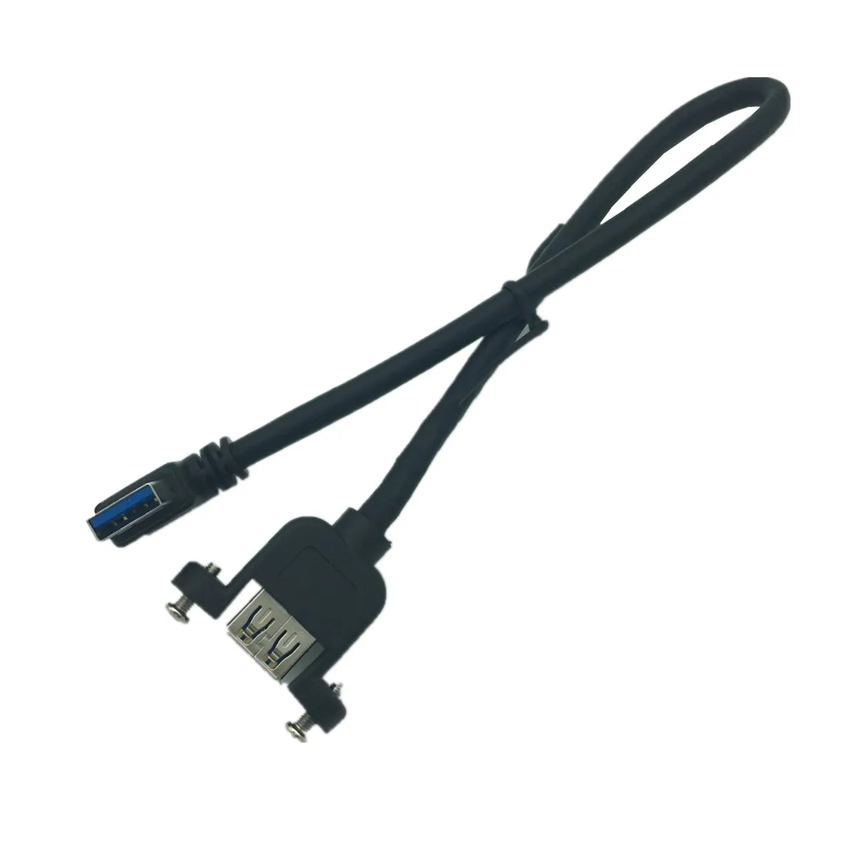 

30cm USB 3.0 A female panel mount to USB A male 90 angle plug extension cable