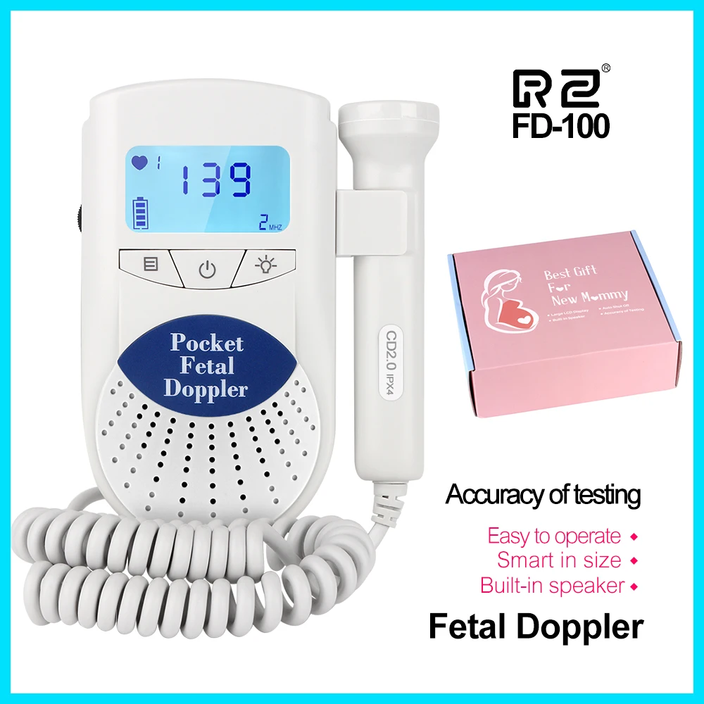 RZ Fetal Doppler Ultrasound Sound Baby Heartbeat Monitor  Detector LED Digital Prenatal Pocket FD-100 Fetal Doppler