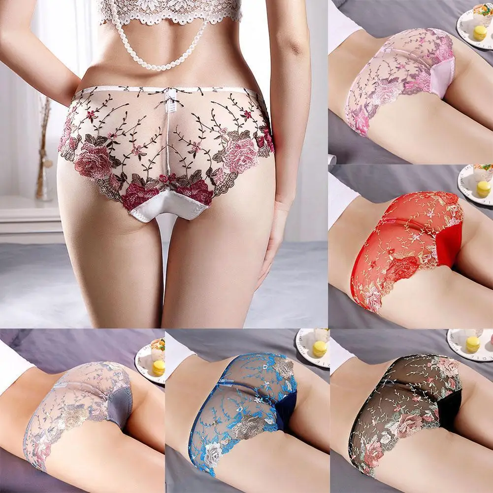 

Lace Underwear Women Flower Embroidery Breathable No Trace Fashion Lace Panties Brief Lift Butt Underwear Women Sexy Transp G3K0