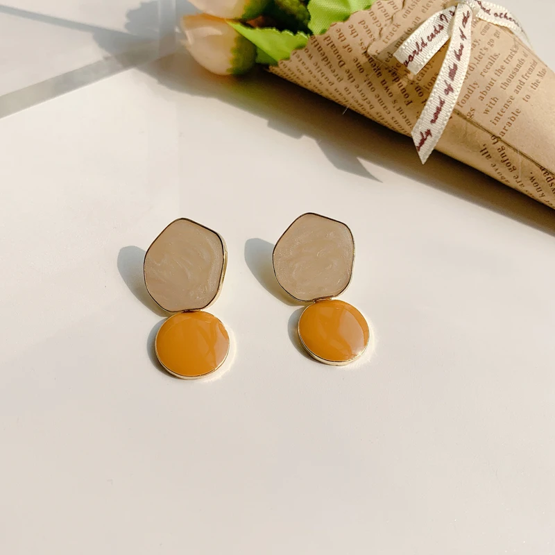 

Simple Geometric Stud Earrings Female Orange Enamel Dripping Metal Personality Design Earrings Autumn Jewelry Gift for Women