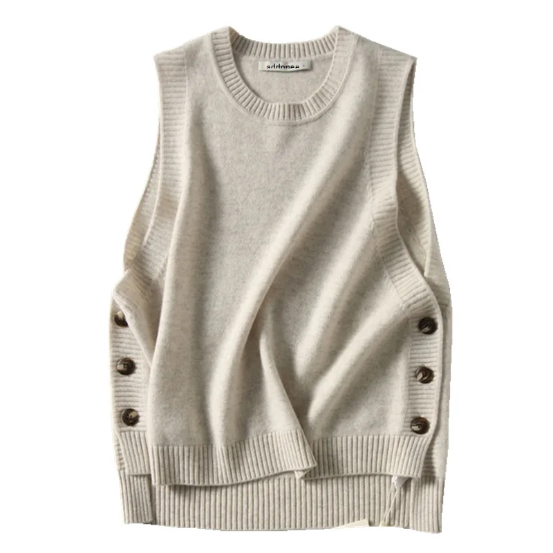 

High Quality New Women's Round Neck Cashmere Sweater Wool Wild Vest Solid Color Spring Autumn Style Comfortable Warm Casual Vest