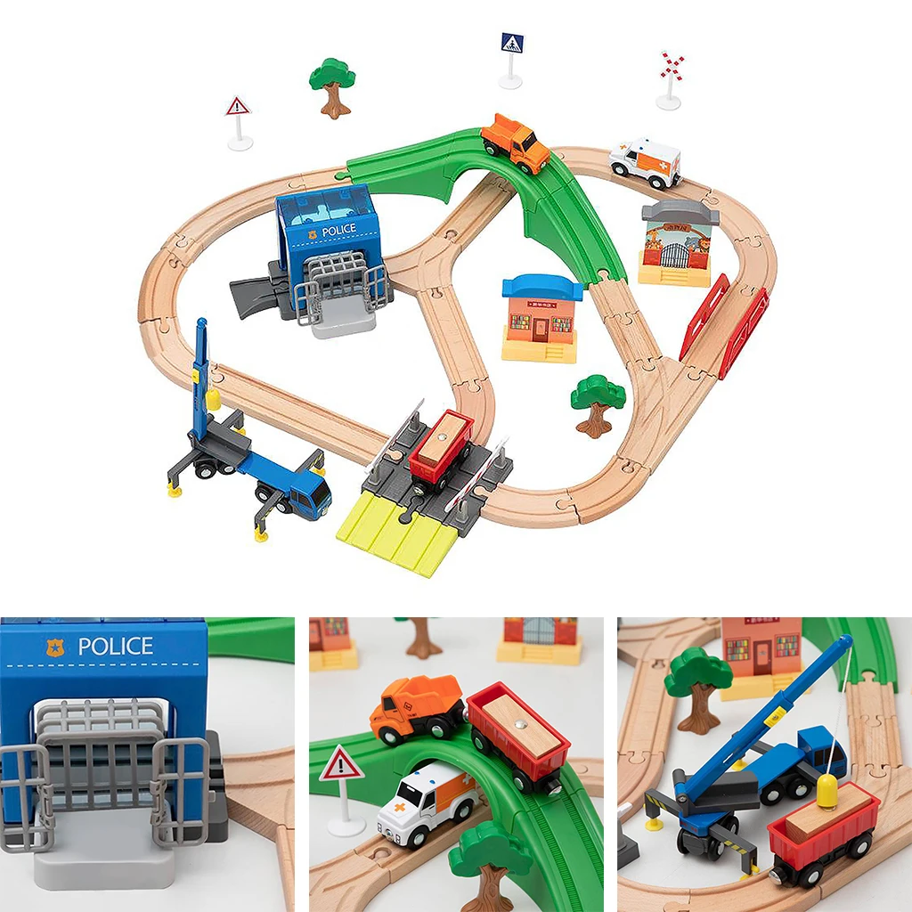 

Wooden Train Track Rail Train Car Building Toy Set Girls & Boys Kids Gift