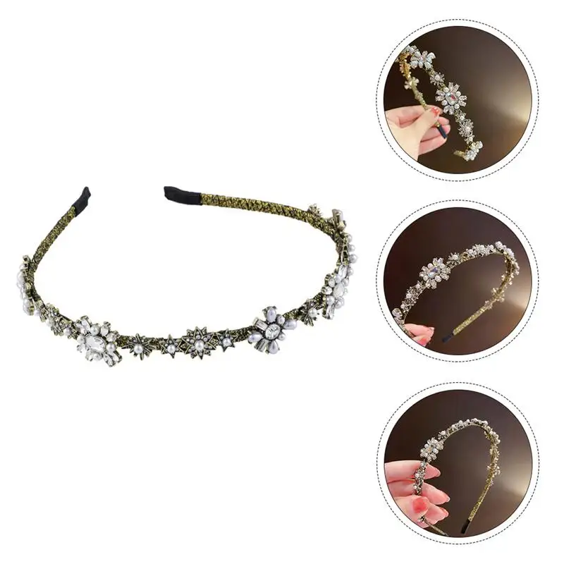 

1Pc Rhinestone Pearl Headband Fine Chic Nice Baroque Style Hairband Wedding Party Headdress