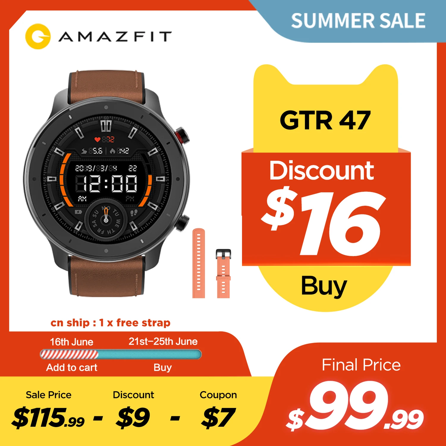 Глобальная версия Amazfit GTR 47 мм GPS Смарт часы 5ATM Водонепроницаемый Smartwatch 24 дней