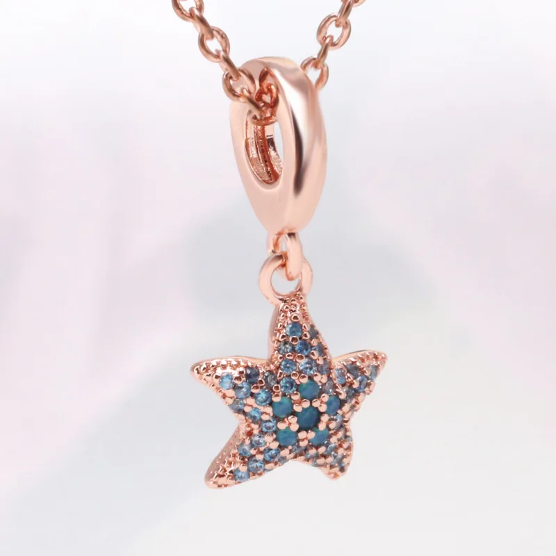 

Amaia Summer Hot Style Rose Gold Shiny Starfish Pendant New Blue Starfish Pendant Necklace Fit Original Beads Charms