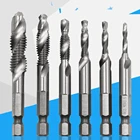 Сверло для метчиков с шестигранным хвостовиком винт из быстрорежущей стали дюйма, метрическое сверло под Метчик бит, для установки винтов, M3, M4, M5, M6, M8, M10, 6 шт.